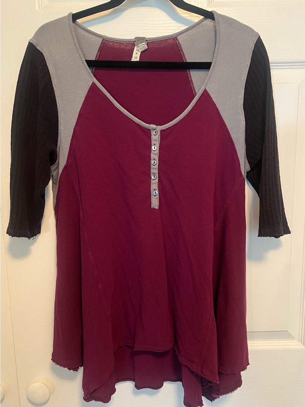 We The Free Free People Henley Tunic Top with Black Sleeves